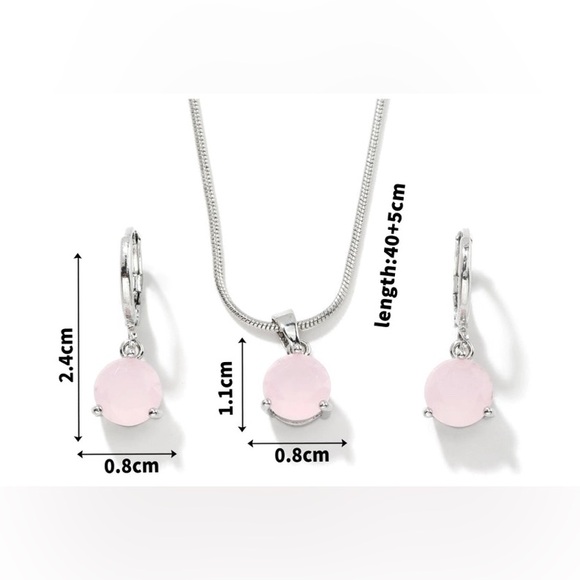 🚨Rhodium Plated and Pink Jade Jewelry Set - Picture 3 of 3